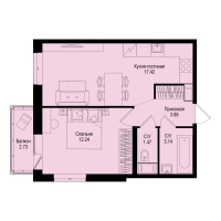 2 ккв (Евро) № 416 Корп.: 1-5 , Секция 7  в ЖК ID Kudrovo II