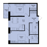 2 ккв № 35 Корп.: 1-5 , Секция 1  в ЖК ID Kudrovo II