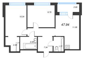 2 ккв № 271 Корп.: 1-3 , Секция 5  в ЖК ID Kudrovo II