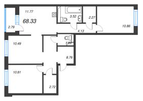 3 ккв № 390 Корп.: 1-3 , Секция 7  в ЖК ID Kudrovo II