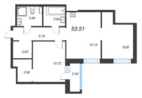 2 ккв № 127 Корп.: 1-3 , Секция 3  в ЖК ID Kudrovo II