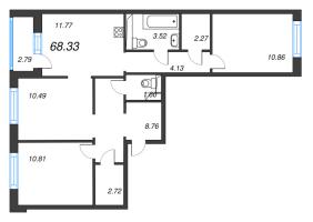 3 ккв № 414 Корп.: 1-3 , Секция 7  в ЖК ID Kudrovo II