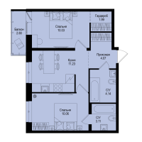2 ккв № 11 Корп.: 1-5 , Секция 1  в ЖК ID Kudrovo II