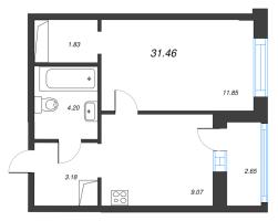 1 ккв № 407 Корп.: 1-3 , Секция 7  в ЖК ID Kudrovo II