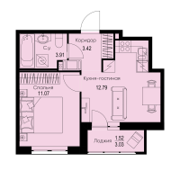 1 ккв № 230 Корп.: 1-4 , Секция 4  в ЖК ID Kudrovo II