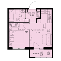 1 ккв № 416 Корп.: 1-4 , Секция 7  в ЖК ID Kudrovo II