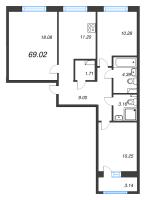 3 ккв № 290 Корп.: 1-2 , Секция 6  в ЖК ID Kudrovo II