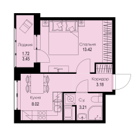 1 ккв № 304 Корп.: 1-4 , Секция 5  в ЖК ID Kudrovo II