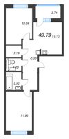 2 ккв № 429 Корп.: 1-3 , Секция 7  в ЖК ID Kudrovo II