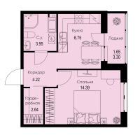 1 ккв № 23 Корп.: 1-4 , Секция 1  в ЖК ID Kudrovo II