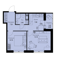 2 ккв № 390 Корп.: 1-4 , Секция 7  в ЖК ID Kudrovo II