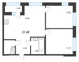 3 ккв (Евро) № 381 Корп.: 1-2 , Секция 8  в ЖК ID Kudrovo II