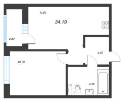 1 ккв № 125 Корп.: 1-3 , Секция 3  в ЖК ID Kudrovo II