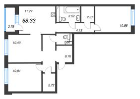 3 ккв № 398 Корп.: 1-3 , Секция 7  в ЖК ID Kudrovo II