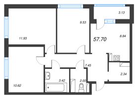 3 ккв № 145 Корп.: 1-3 , Секция 3  в ЖК ID Kudrovo II