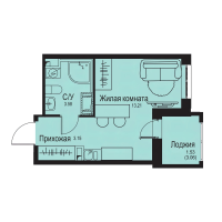 Студия № 3 Корп.: 1-3 , Секция 1  в ЖК ID Kudrovo II