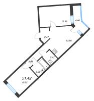 2 ккв № 205 Корп.: 1-2 , Секция 4  в ЖК ID Kudrovo II