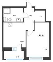 1 ккв № 193 Корп.: 1-3 , Секция 4  в ЖК ID Kudrovo II