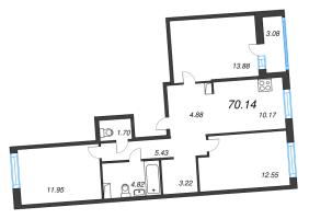 3 ккв № 163 Корп.: 1-2 , Секция 3  в ЖК ID Kudrovo II