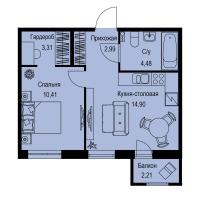 2 ккв (Евро) № 330 Корп.: 1-2 , Секция 7  в ЖК ID Kudrovo II