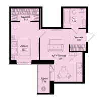2 ккв (Евро) № 268 Корп.: 1-5 , Секция 4  в ЖК ID Kudrovo II