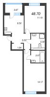 2 ккв № 458 Корп.: 1-3 , Секция 8  в ЖК ID Kudrovo II