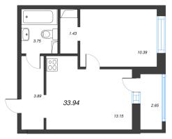 1 ккв № 328 Корп.: 1-3 , Секция 6  в ЖК ID Kudrovo II