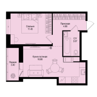2 ккв (Евро) № 112 Корп.: 1-5 , Секция 2  в ЖК ID Kudrovo II