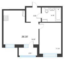 2 ккв (Евро) № 298 Корп.: 1-2 , Секция 6  в ЖК ID Kudrovo II