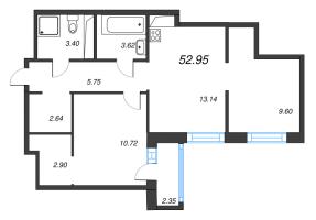 2 ккв № 141 Корп.: 1-3 , Секция 3  в ЖК ID Kudrovo II