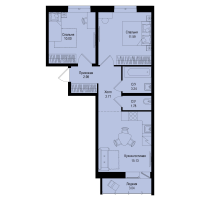 2 ккв № 408 Корп.: 1-5 , Секция 7  в ЖК ID Kudrovo II