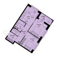2 ккв № 319 Корп.: 1-1 , Секция 8  в ЖК ID Kudrovo II