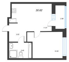 1 ккв № 107 Корп.: 1-3 , Секция 2  в ЖК ID Kudrovo II