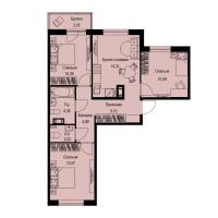 3 ккв № 380 Корп.: 1-2 , Секция 7  в ЖК ID Kudrovo II