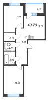 2 ккв № 397 Корп.: 1-3 , Секция 7  в ЖК ID Kudrovo II