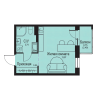 Студия № 416 Корп.: 1-3 , Секция 7  в ЖК ID Kudrovo II