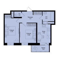 2 ккв № 220 Корп.: 1-5 , Секция 3  в ЖК ID Kudrovo II