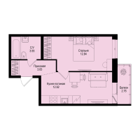 1 ккв № 313 Корп.: 1-5 , Секция 5  в ЖК ID Kudrovo II