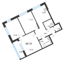 3 ккв № 11 Корп.: 1-2 , Секция 1  в ЖК ID Kudrovo II