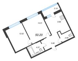 2 ккв № 161 Корп.: 1-2 , Секция 3  в ЖК ID Kudrovo II