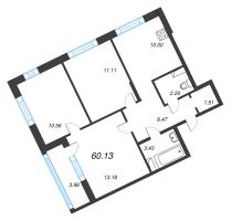 3 ккв № 47 Корп.: 1-2 , Секция 1  в ЖК ID Kudrovo II