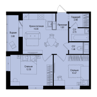 3 ккв (Евро) № 415 Корп.: 1-5 , Секция 7  в ЖК ID Kudrovo II