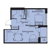 2 ккв (Евро) № 96 Корп.: 1-3 , Секция 2  в ЖК ID Kudrovo II