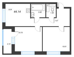 2 ккв № 23 Корп.: 1-3 , Секция 1  в ЖК ID Kudrovo II