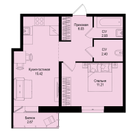 2 ккв (Евро) № 239 Корп.: 1-5 , Секция 4  в ЖК ID Kudrovo II