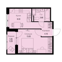 1 ккв № 33 Корп.: 1-4 , Секция 1  в ЖК ID Kudrovo II
