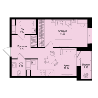 1 ккв № 305 Корп.: 1-5 , Секция 4  в ЖК ID Kudrovo II