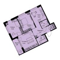 3 ккв № 11 Корп.: 1-2 , Секция 1  в ЖК ID Kudrovo II