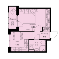 1 ккв № 272 Корп.: 1-4 , Секция 5  в ЖК ID Kudrovo II