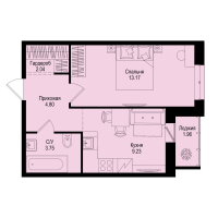 1 ккв № 315 Корп.: 1-5 , Секция 5  в ЖК ID Kudrovo II